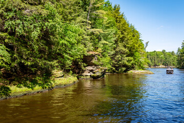 The Cambrian sandstone bluffs along the Wisconsin River in the Wisconsin Dells.