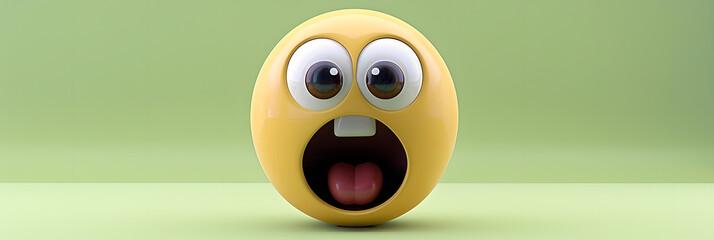 Joyful eyes and mouth emoji expression on green background