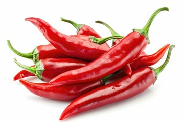 Fresh red hot peppers arranged on a white surface