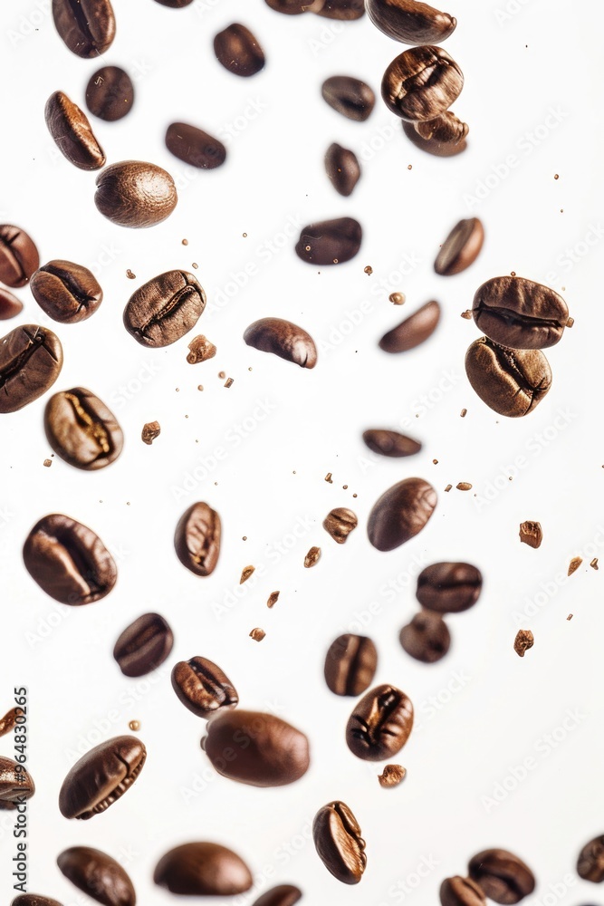 Sticker A stack of freshly roasted coffee beans on a clean white surface, perfect for your next coffee-themed project