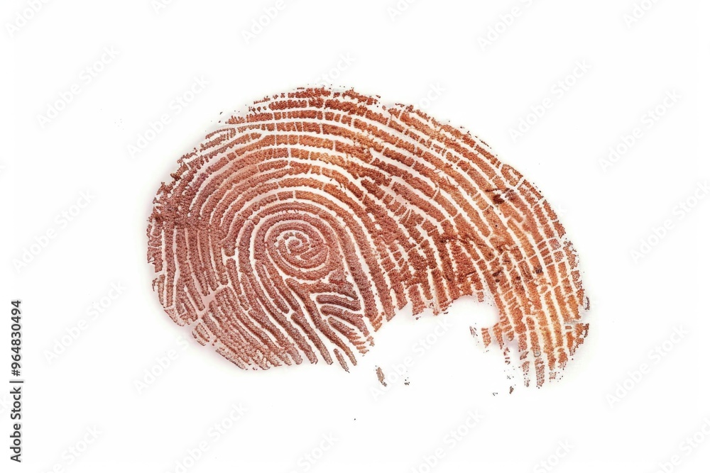 Poster a detailed view of a human fingerprint on a plain white background, suitable for forensic or scienti