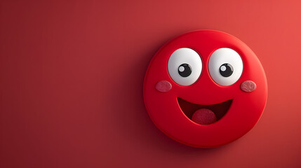 Joyful eyes and mouth emoji expression on red background