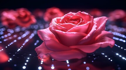 Glowing Rose flowers against dark with dotted light pattern background image