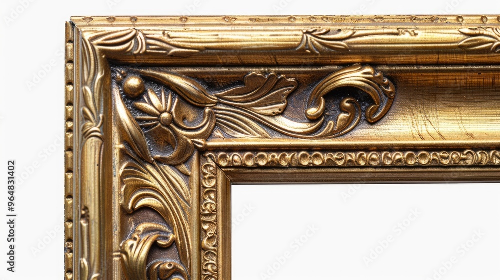 Poster a beautiful golden picture frame sitting on a clean white background, perfect for displaying a treas