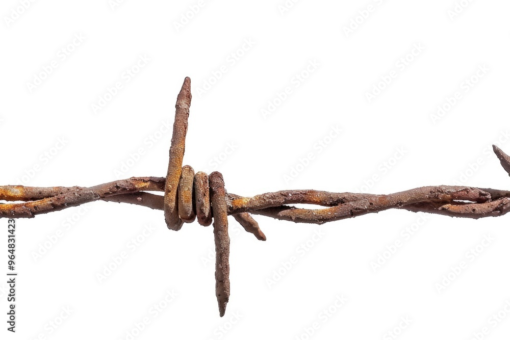 Poster close-up of barbed wire on a white background, useful for illustrating security or protection concep