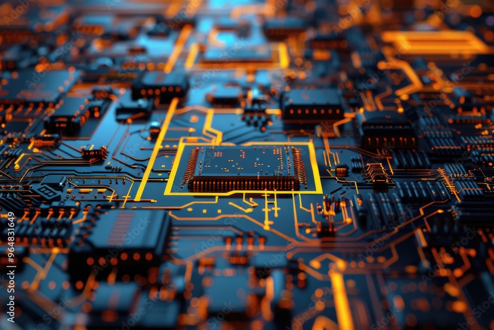 Poster A detailed shot of a computer circuit board, suitable for tech-related concepts and projects