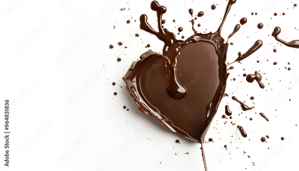 Poster chocolate stain in the form of heart with falling