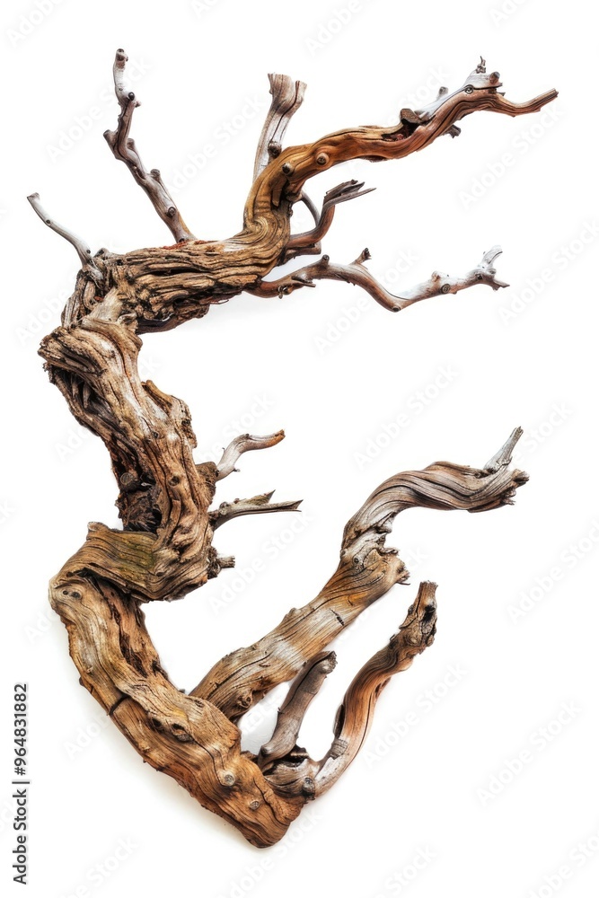 Poster A detailed view of a tree branch against a white background, ideal for use in design and photography projects