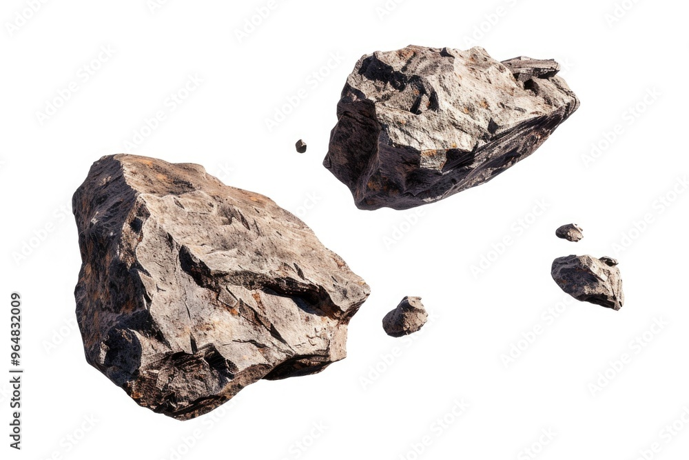 Poster a collection of rocks sitting on a white surface, great for use in design and photography projects