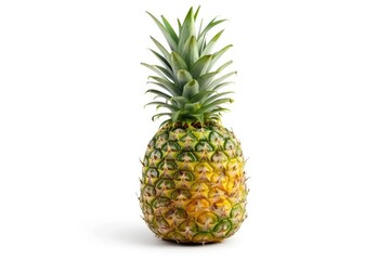 A fresh pineapple sitting on a clean white surface