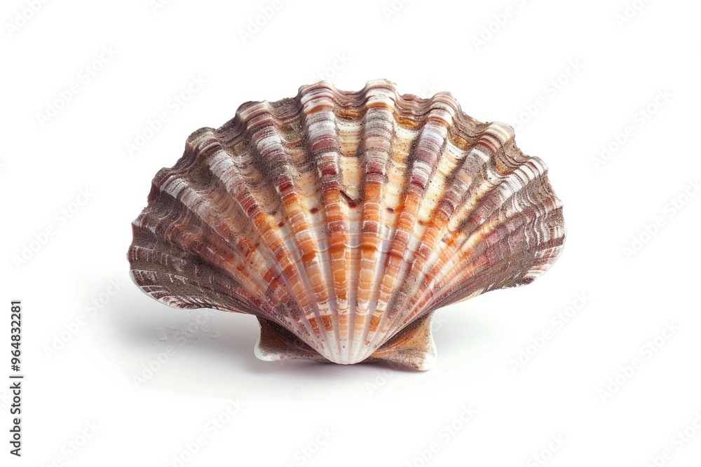 Poster A close-up view of a shell on a white surface, suitable for use in decorative or educational settings