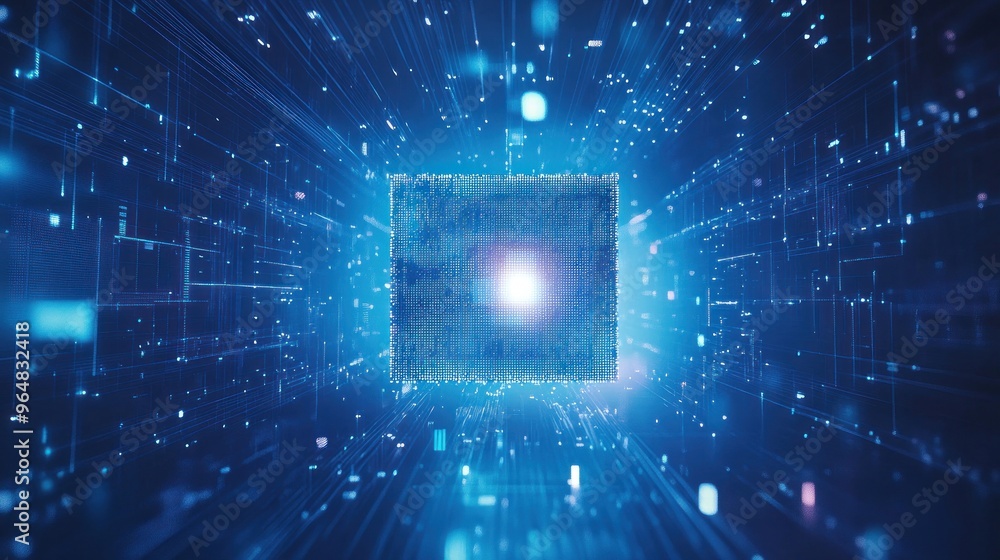 Poster Digital Abstract with Glowing Square