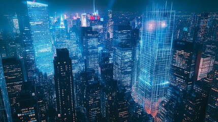 Obraz premium digital city with glowing light lines