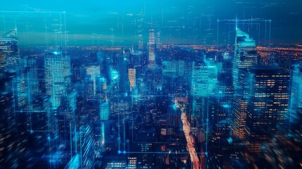 Naklejka premium digital city with glowing light lines