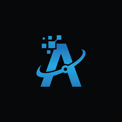 letter A tech style, initial Digital A for technology symbol, A tech logo design