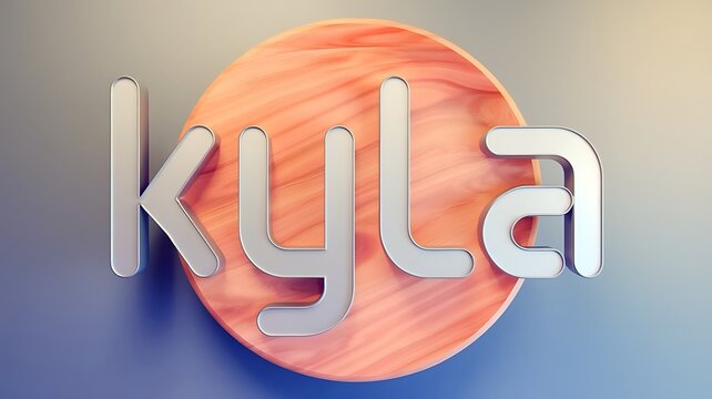 Stylish typography of girls name Kyla on wooden circle with soft color palette