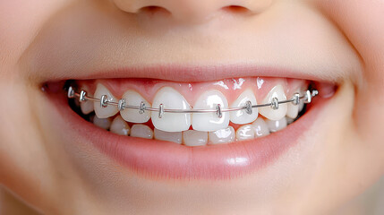 Obraz premium Symbolic Image for Dental Care and Oral Hygiene A Close-up of Perfectly White Teeth Brushed with Care Highlighting the Importance of Regular Dentist Visits and Mouth Health