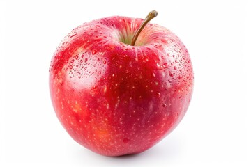 A juicy red apple with water droplets glistening on its surface