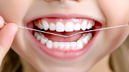 Fototapeta premium Symbolic Image for Dental Care and Oral Hygiene A Close-up of Perfectly White Teeth Brushed with Care Highlighting the Importance of Regular Dentist Visits and Mouth Health