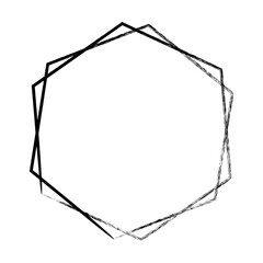 Hexagon grunge texture element frame border shape icon for decorative vintage doodle for design in vector illustration