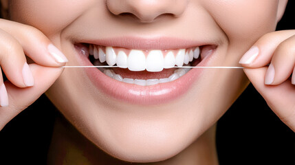 Fototapeta premium Symbolic Image for Dental Care and Oral Hygiene A Close-up of Perfectly White Teeth Brushed with Care Highlighting the Importance of Regular Dentist Visits and Mouth Health