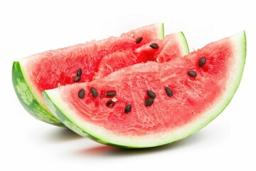 Fresh watermelon slice with black seeds on a white background, perfect for food or summer themed images