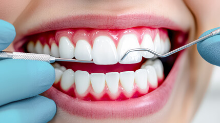 Fototapeta premium Symbolic Image for Dental Care and Oral Hygiene A Close-up of Perfectly White Teeth Brushed with Care Highlighting the Importance of Regular Dentist Visits and Mouth Health