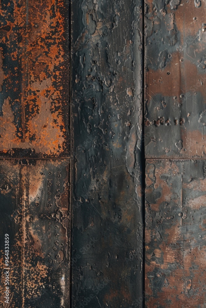 Poster a close-up view of a rusty metal surface, suitable for use in historical or industrial-themed images