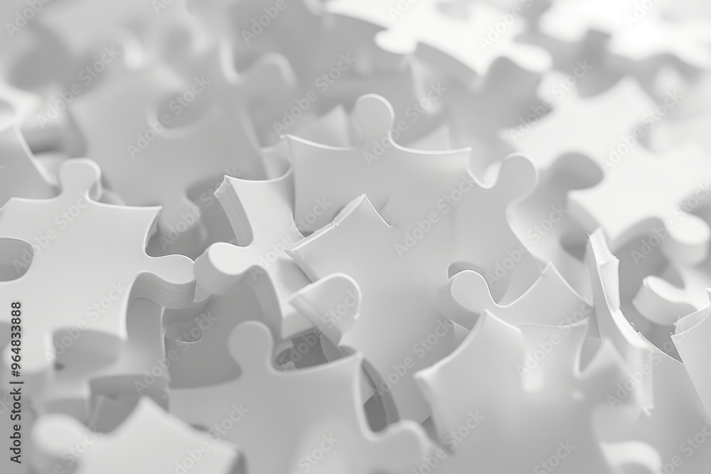 Poster a collection of white puzzle pieces stacked on top of each other, great for use in illustrations abo
