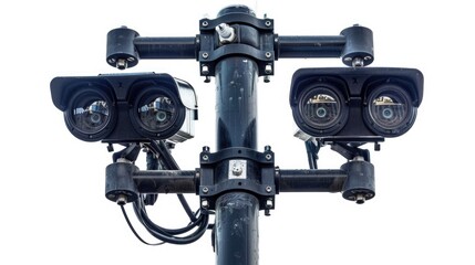 A street light with multiple surveillance cameras installed