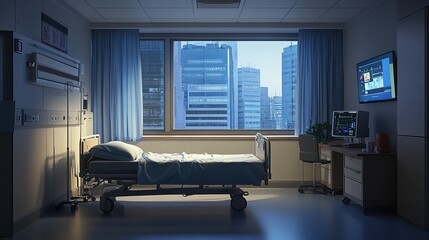 Modern hospital rooms with medical equipment and light. AI generated image