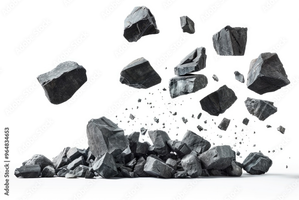 Poster A close-up shot of a pile of rocks against a white background, ideal for use in design and art projects