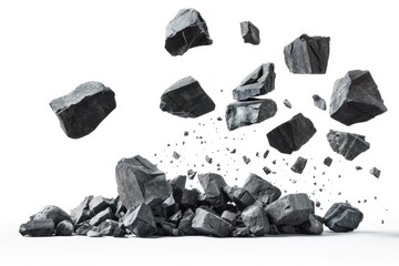 A close-up shot of a pile of rocks against a white background, ideal for use in design and art projects