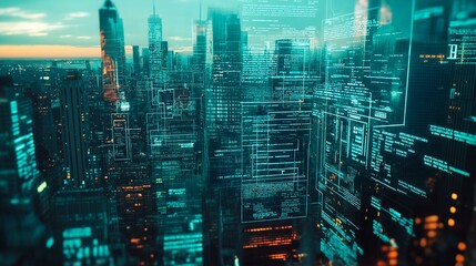 Obraz premium digital city with glowing light lines