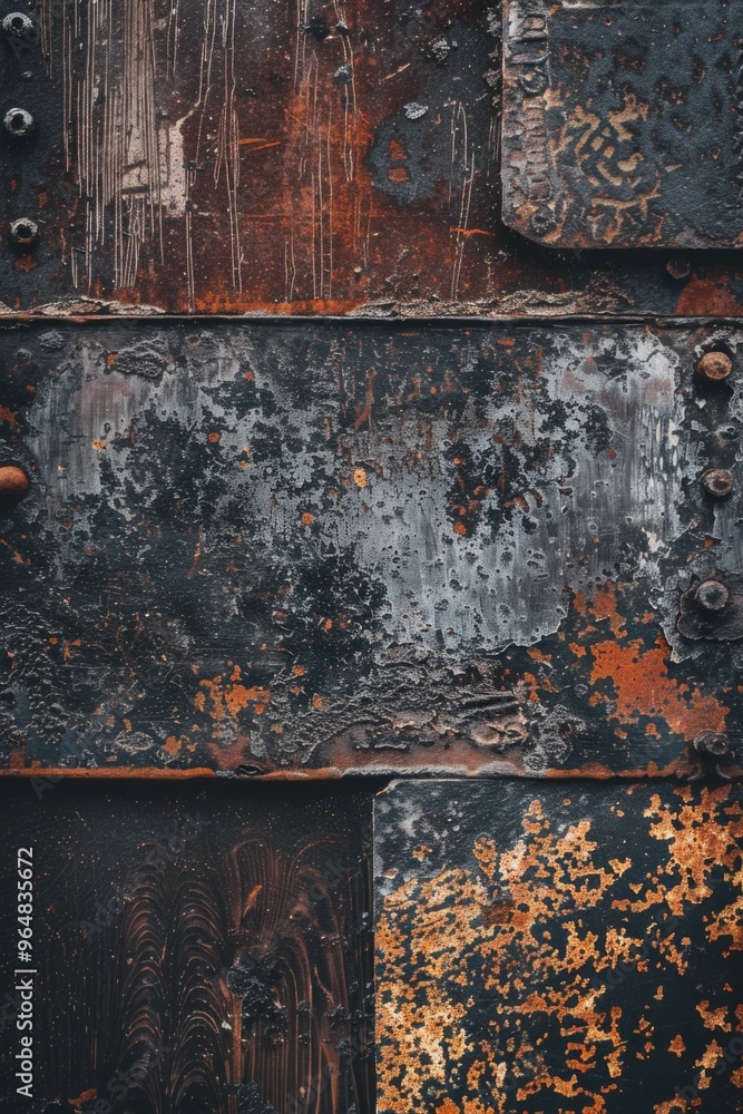 Poster a close-up view of a heavily rusted metal surface with texture and imperfections