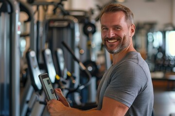 A person working out at the gym while on their cell phone