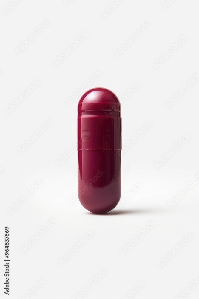 Poster A red pill sitting on a white surface, perfect for use in presentations or as a symbol in design projects