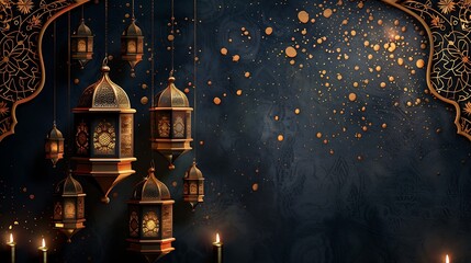 Golden Ramadan Lanterns with Ornate Design on a Dark Background