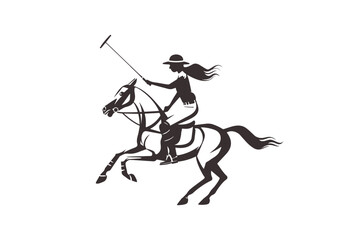 Silhouette of a polo player riding a horse, striking with a mallet