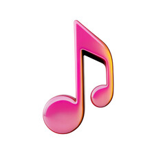 A shiny phux and yellow music note symbol, isolated over a transparent background. PNG