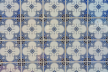 Traditional Portuguese ceramic tiles with intricate blue and white patterns.