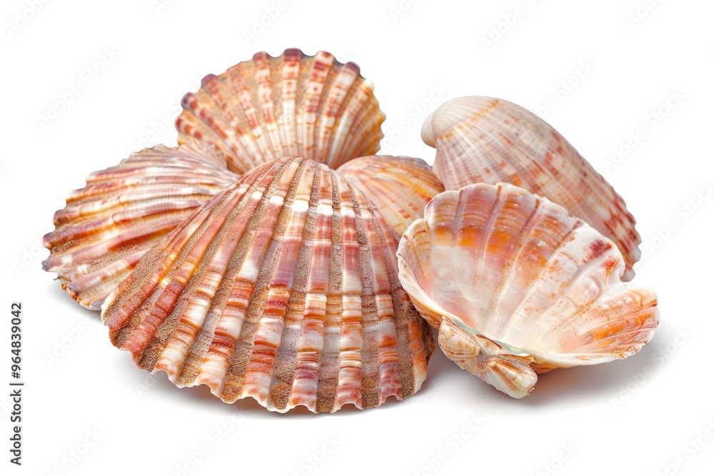 Poster a collection of seashells on a clean, white background