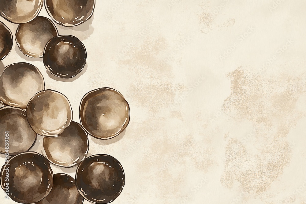 Poster Illustration of brown bokeh circles creating an artistic particle effect with abstract line art