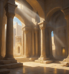 Obraz premium The Bible on the altar in the Jerusalem temple, flooded with divine light