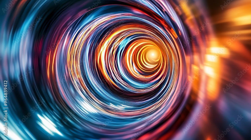 Poster abstract line art illustration with blurred color background showcasing circular patterns similar to