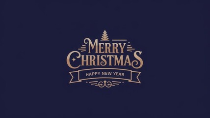 Merry christmas card banner with christmas tree golden line art illustration
