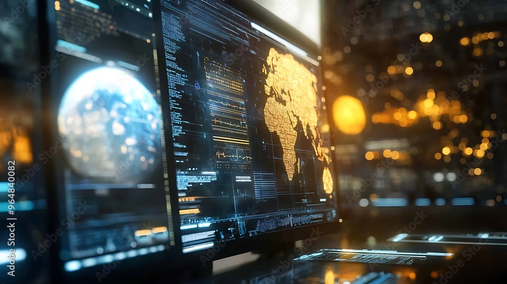 Poster a high-tech physics laboratory with real-time data from space telescopes and digital astrophysics si