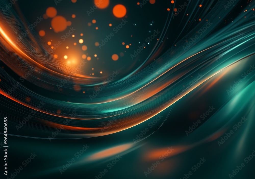 Poster a line art illustration with an abstract dark fractal background containing circular shapes and powe