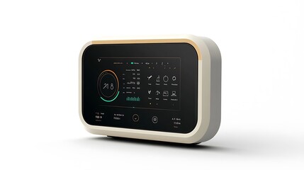 A high-tech smart irrigation controller with a sleek, user-friendly interface, isolated on a white backdrop. 
