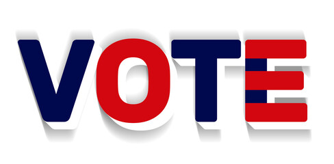 the word VOTE as the voting for the presidential election, elections in the USA, vibrant colors as the flag of the United States of America, red and blue as democrats and republicans
